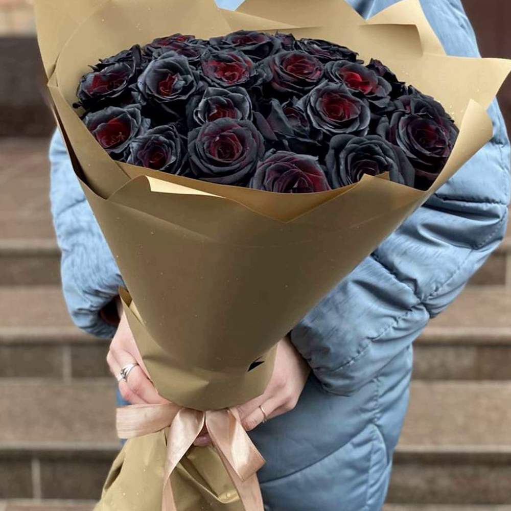 Букет из 25 чёрных роз Premium